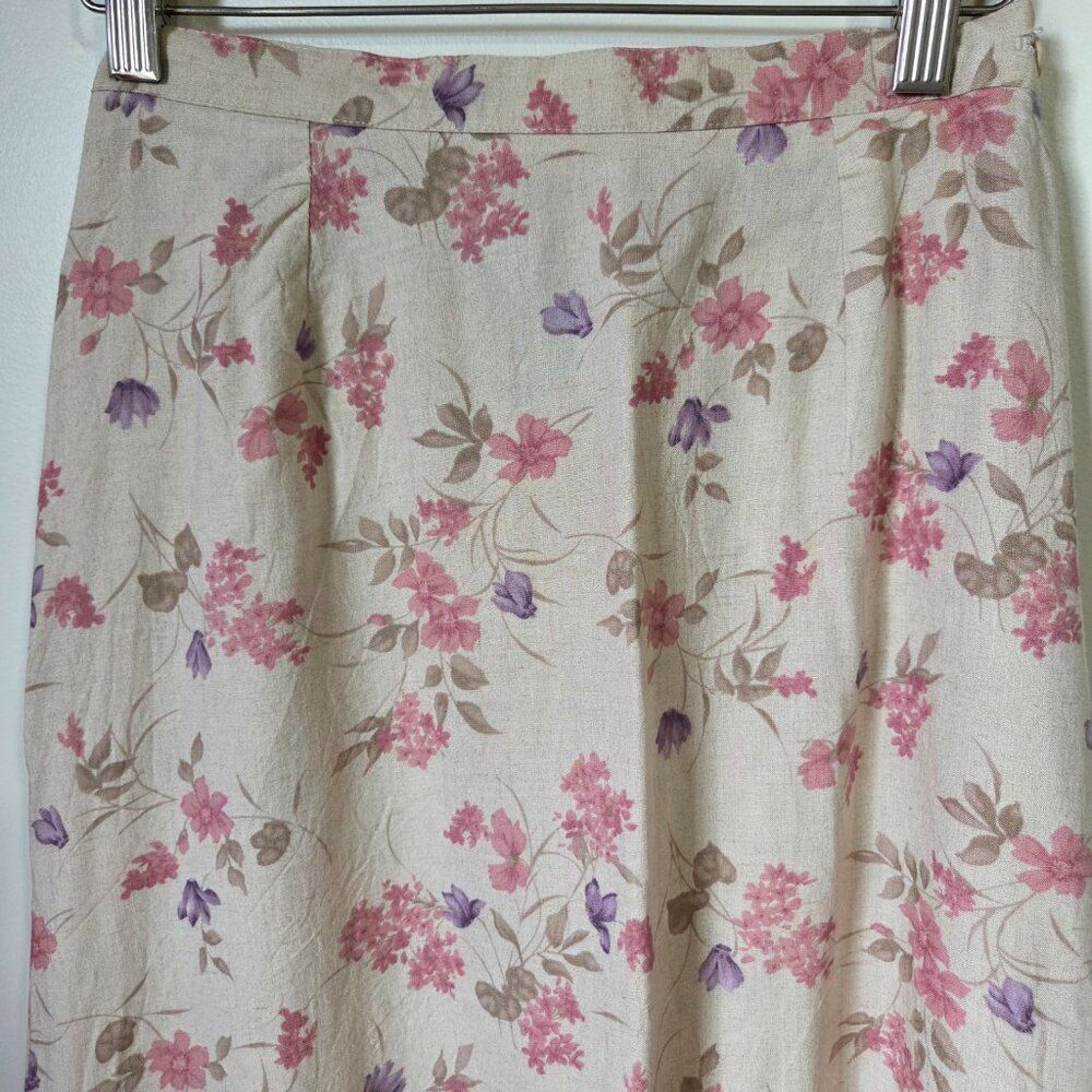 EUC VAN HEUSEN WOMEN FLORAL LONG LINEN BLEND A LINE SKIRT SIZE SMALL - Picture 5 of 16